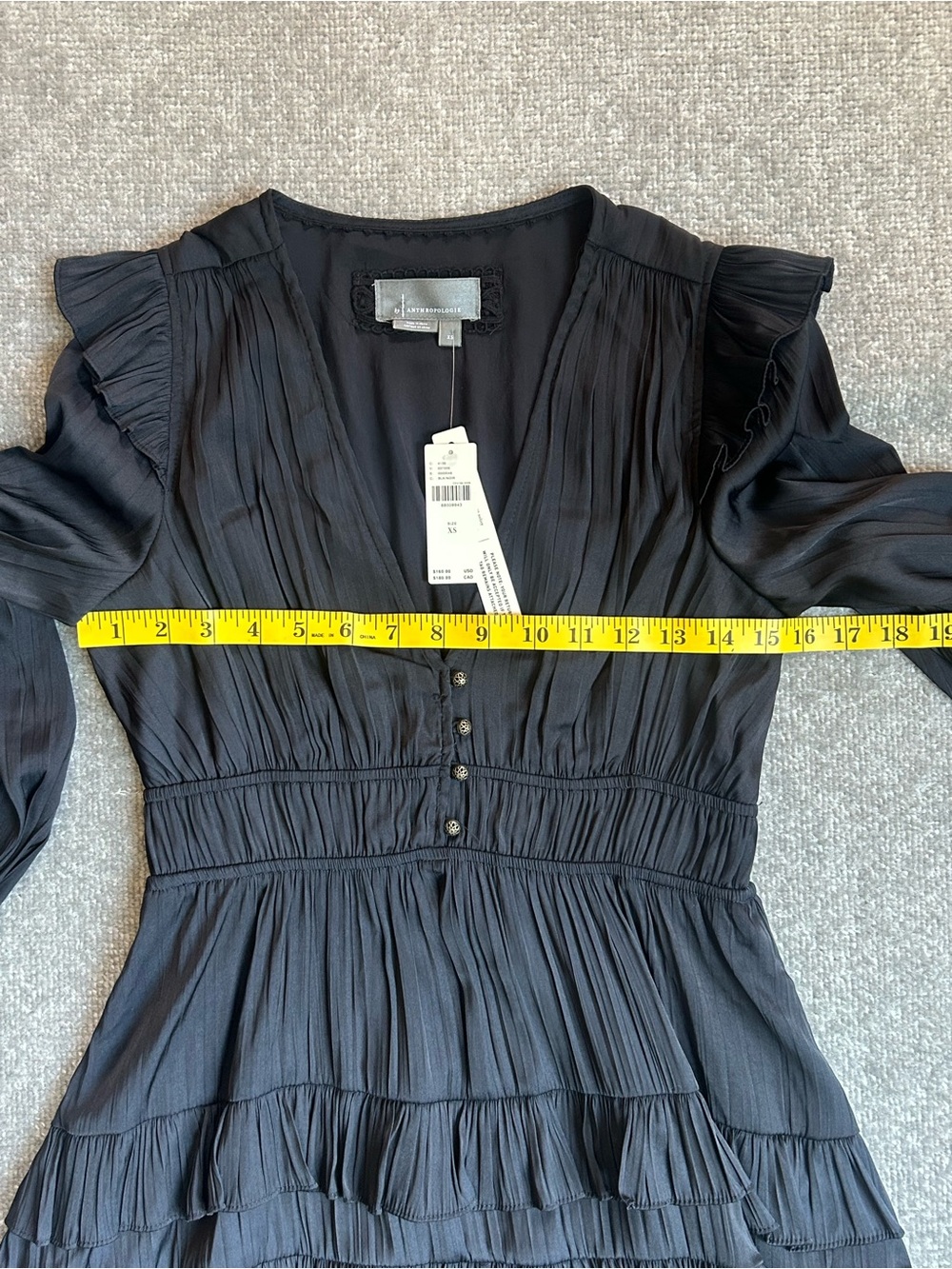 NWT Anthropologie, Size XS Tiered Ruffled Black Mini Dress - Picture 11 of 12